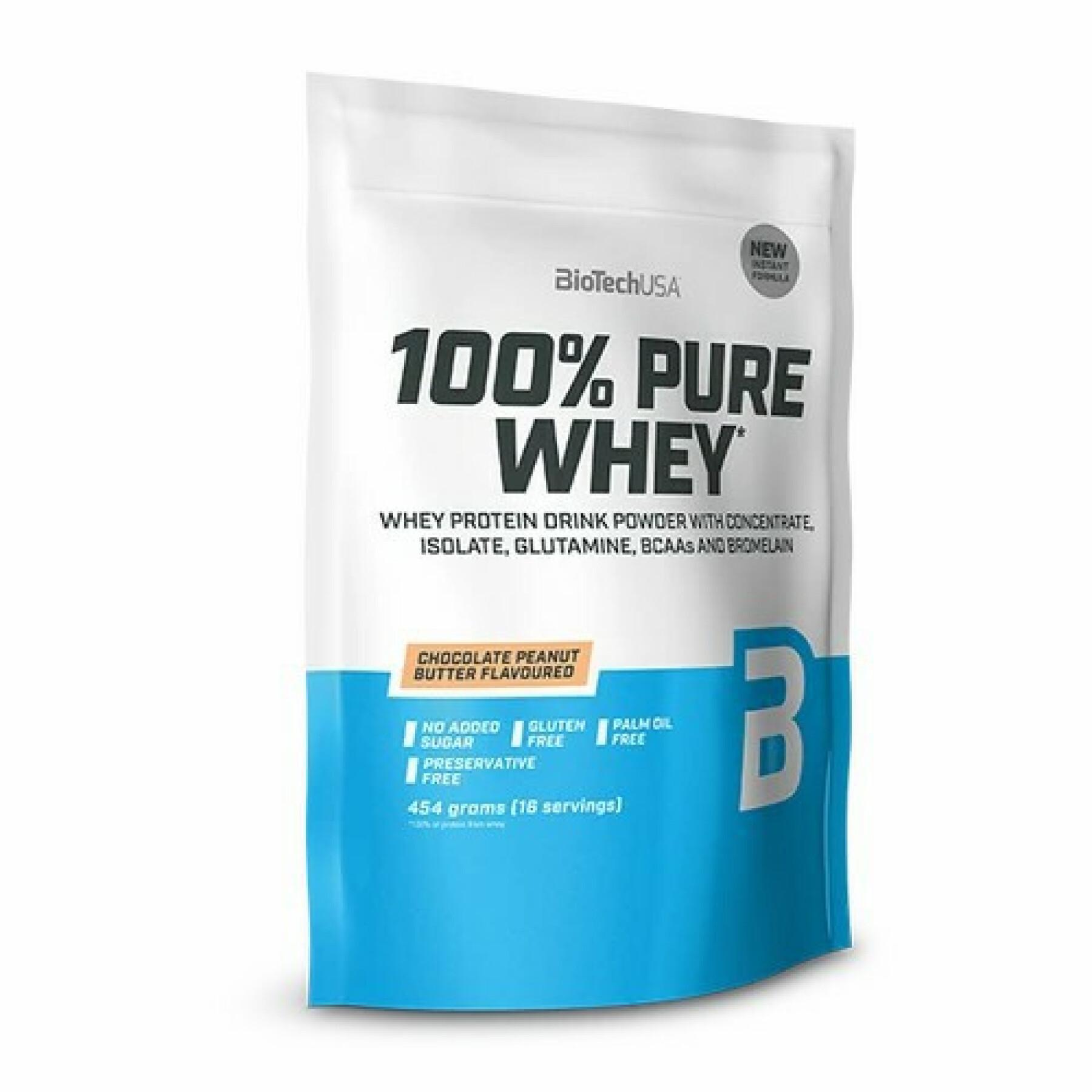Sacs de protéines 100 % pur lactosérum Biotech USA - Chocolat-beurre de noise - 454g