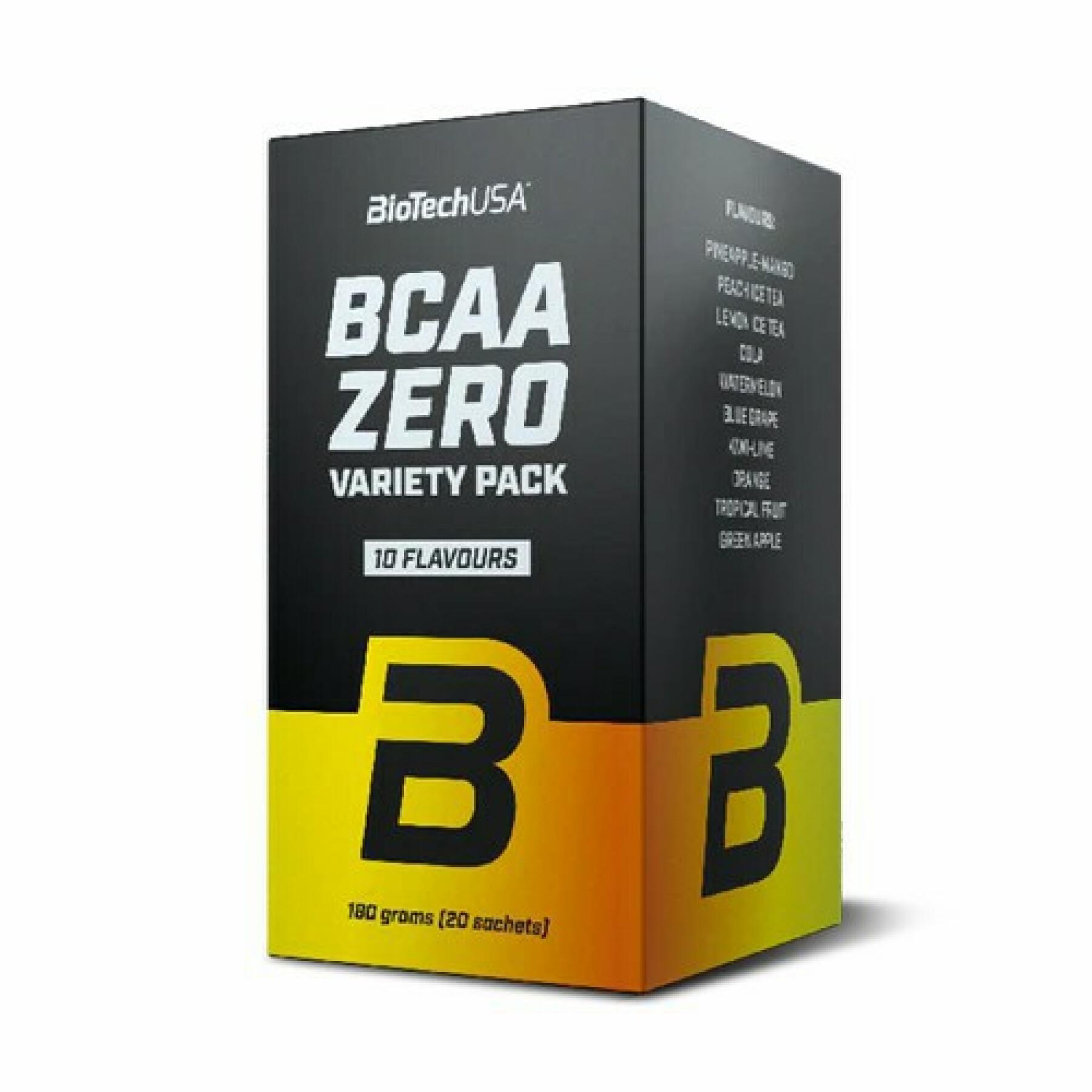 Lot de 15 cartons d'acide aminés Biotech USA bcaa zero variety pack - Mix de saveurs - 9g
