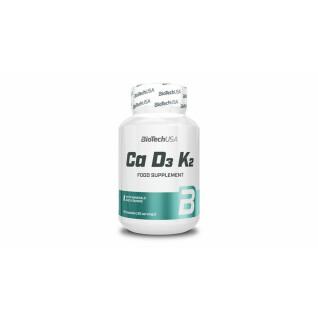 Lot de 12 pots de vitamine Biotech USA Ca-D3-K2 - 60 Gélul