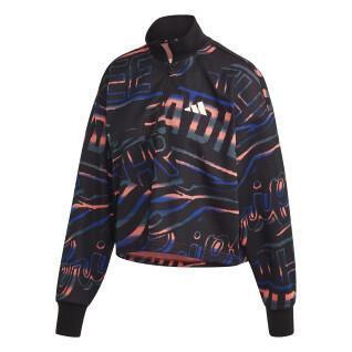 Sweatshirt femme adidas Allover Print Doubleknit Half-Zip